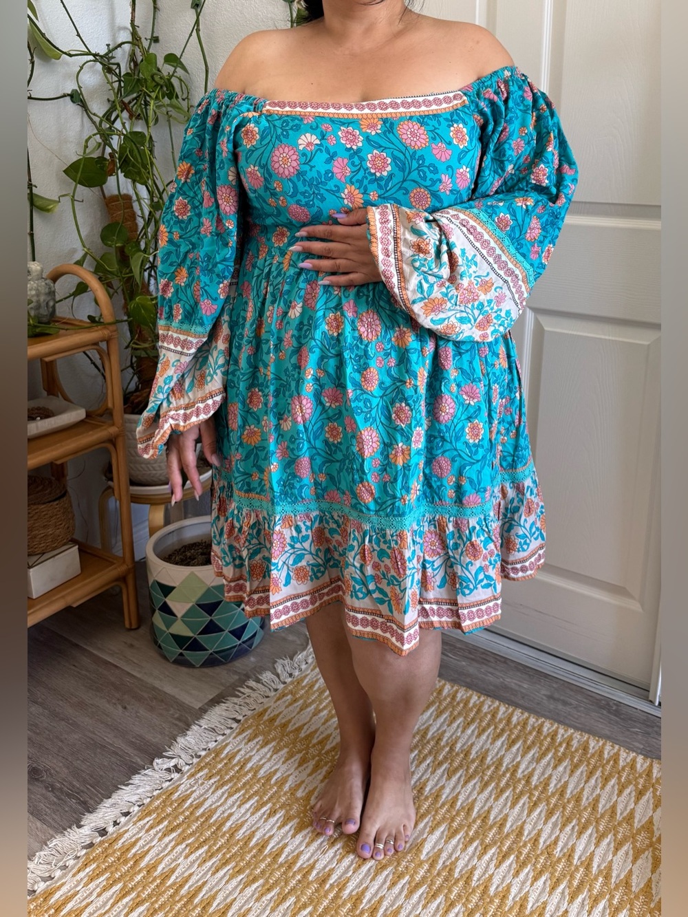 💙City Chic Off-Shoulder Boho Teal Floral Dress💙